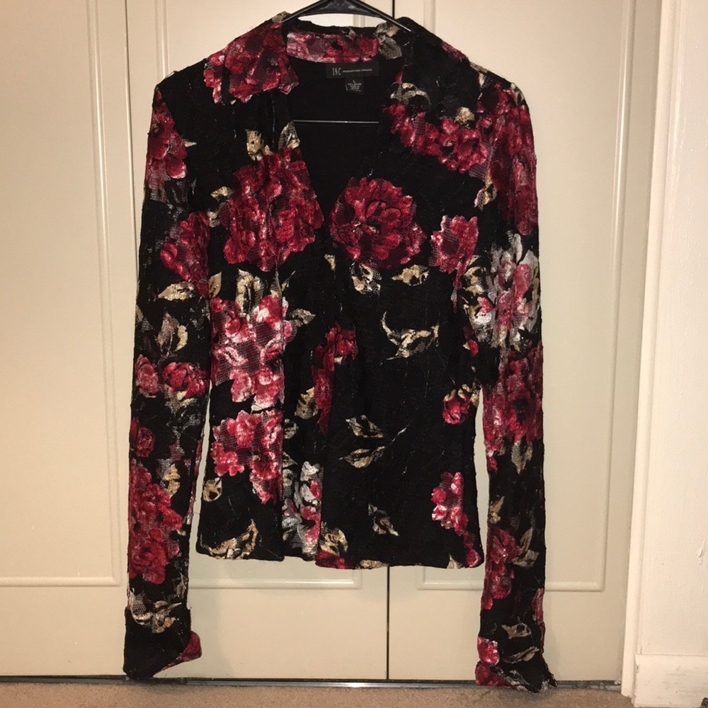 I.N.C. Lace Flowered Long Sleeve Shirt